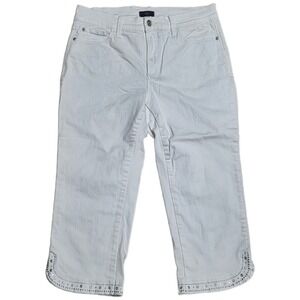 NYDJ Ariel‎ Crop Capri Jeans Women's Size 10 White Studded Embellished